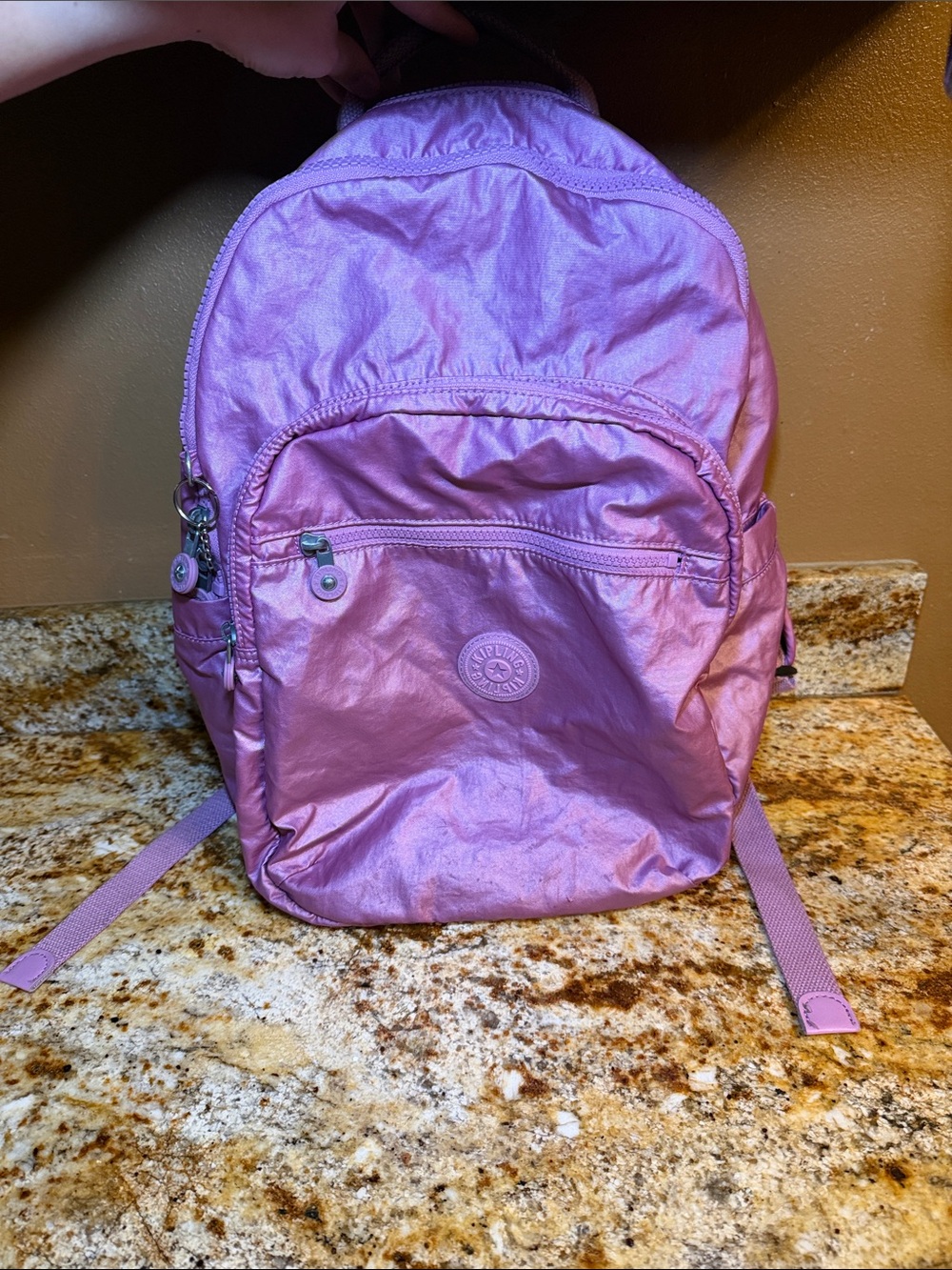 Kipling Metallic Lavender Pink Backpack